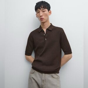 Massimo Dutti cotton cable-knit polo sweater